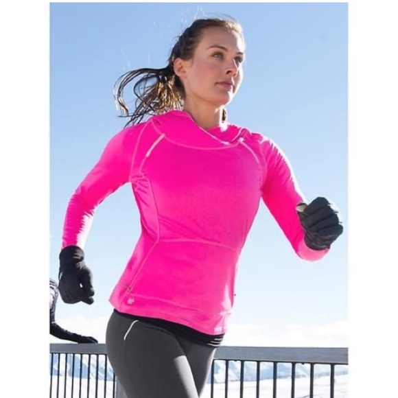 Athleta Plushtec Wrap Front Hoodie Pink Fleece Lined Hooded Athletic Pullover
